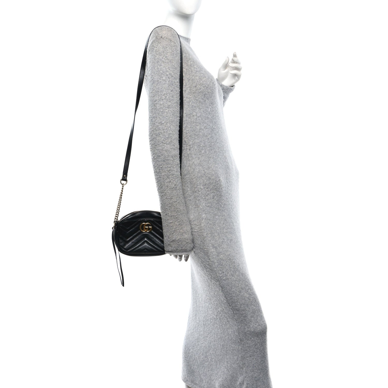 Gucci Calfskin Matelasse Mini GG Marmont Chain Shoulder Bag Black 2 of 10