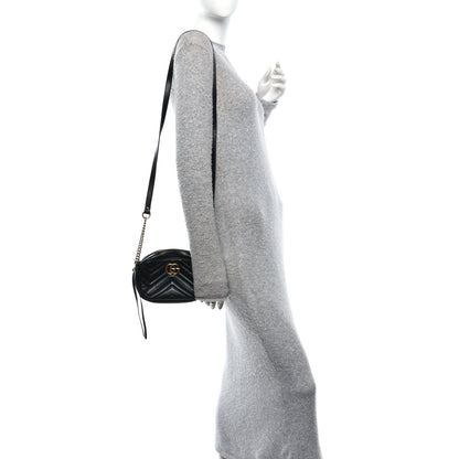 Gucci Calfskin Matelasse Mini GG Marmont Chain Shoulder Bag Black 2 of 10