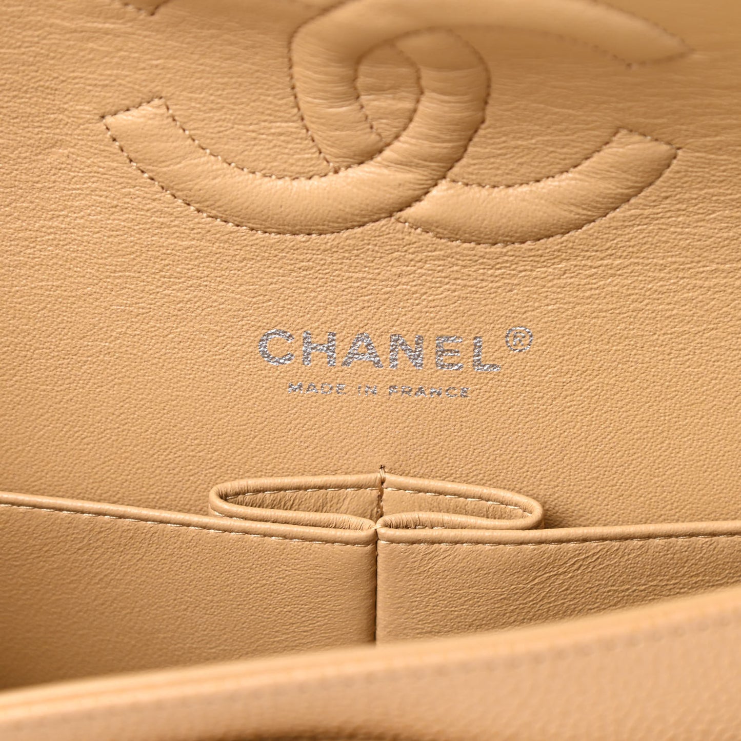Caviar Quilted Medium Double Flap Beige