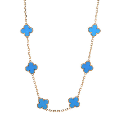 Van Cleef & Arpels 18K Yellow Gold Blue Agate 10 Motifs Vintage Alhambra Necklace 1 of 5