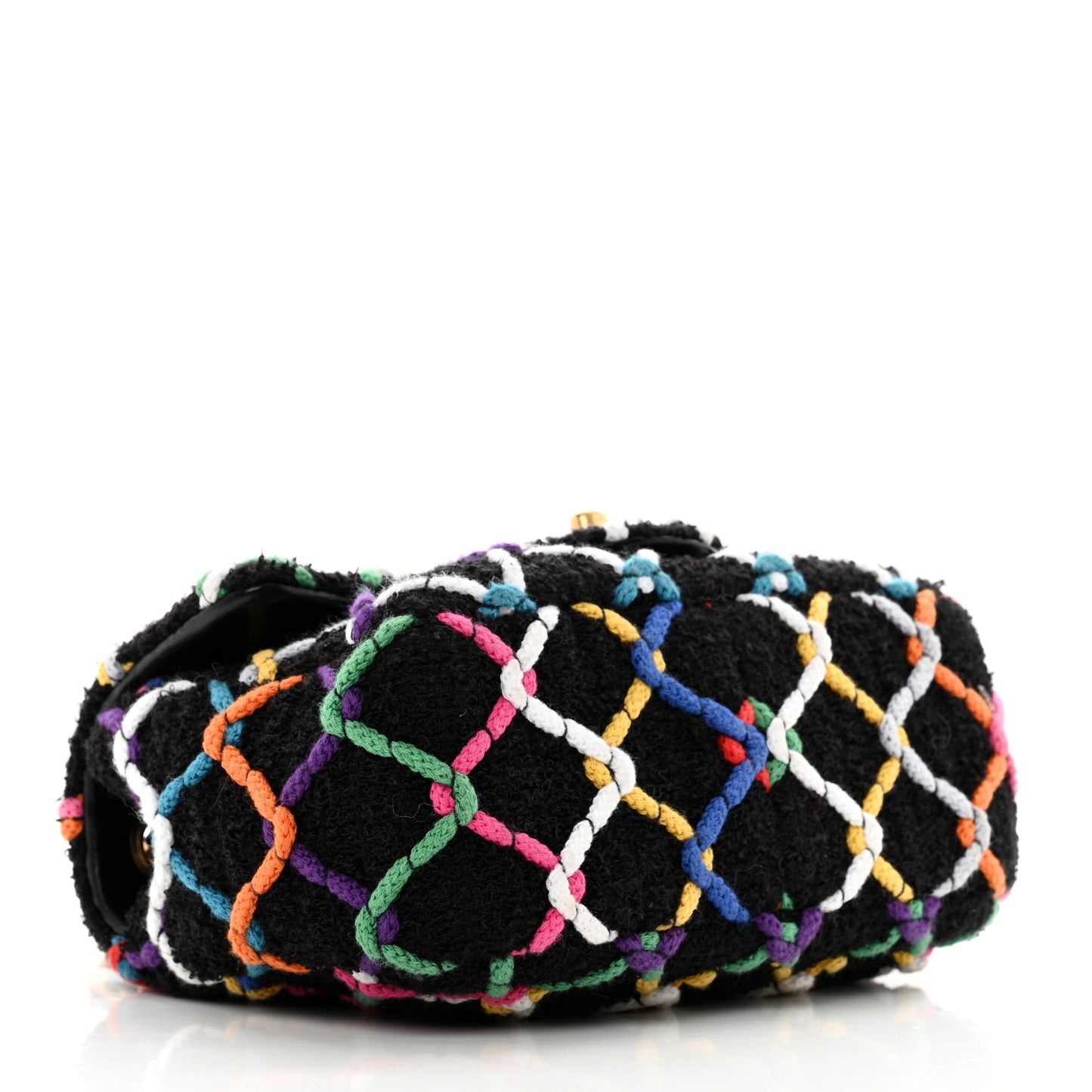 Tweed Diamond Threaded Mini Square Pearl Crush Flap Black Multicolor