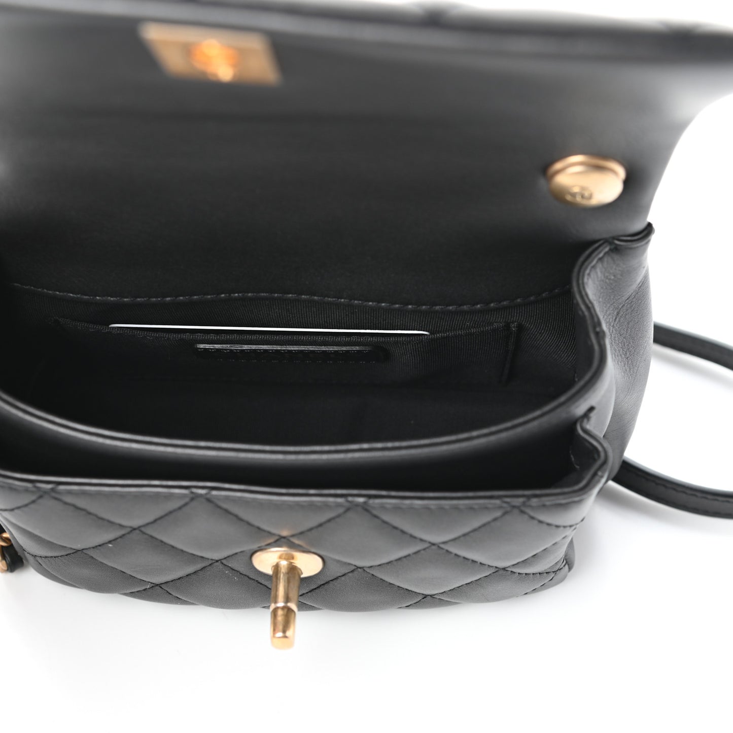 Calfskin Quilted Top Handle Flap Black