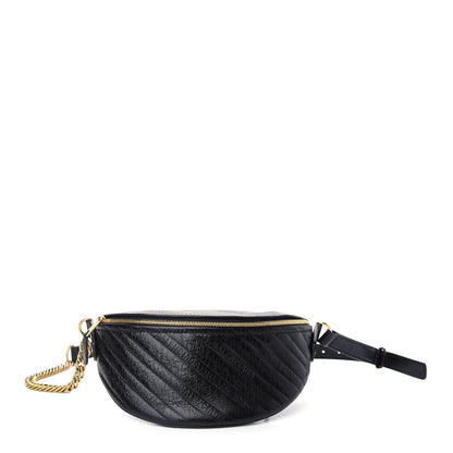 Balenciaga Shiny Goatskin Allover Logo Embossed XXS Souvenir Belt Bag Black 1 of 9