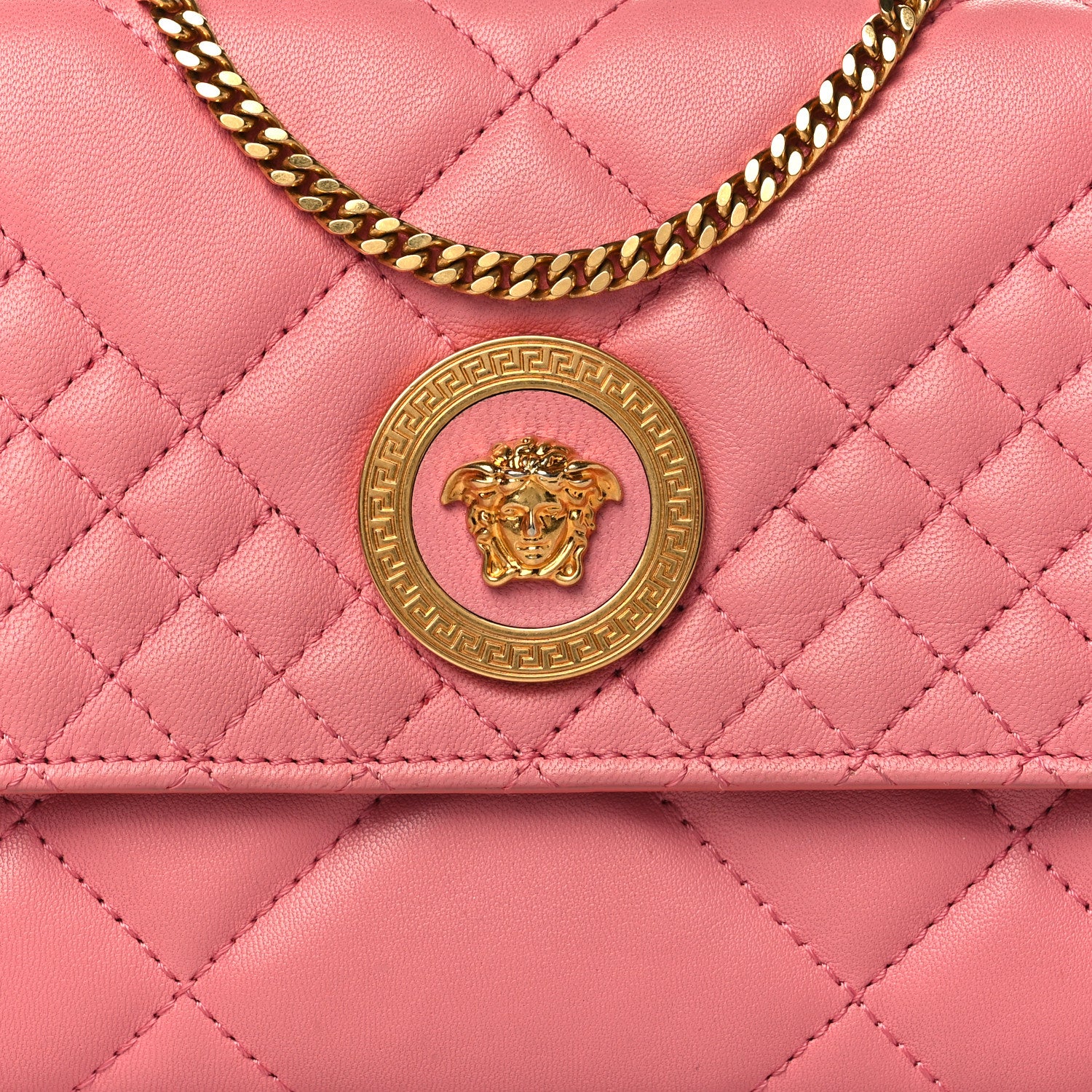 Versace Calfskin Icon Quilted Wallet On Chain Crossbody Pink 7 of 11