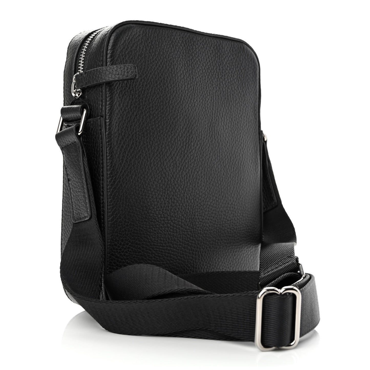 Grainy Calfskin Logo Embossed Crossbody Bag Black