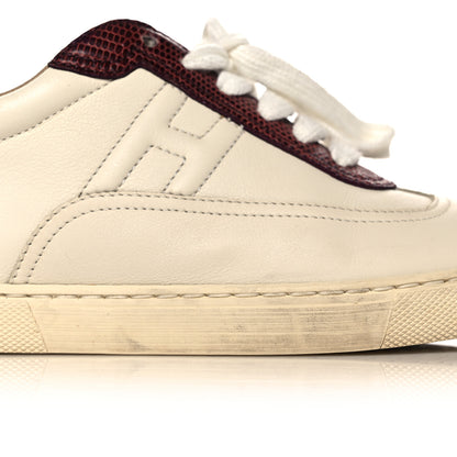 Hermes Calfskin Lizard Womens Quicker Sneakers 35 White Bordeaux 12 of 15