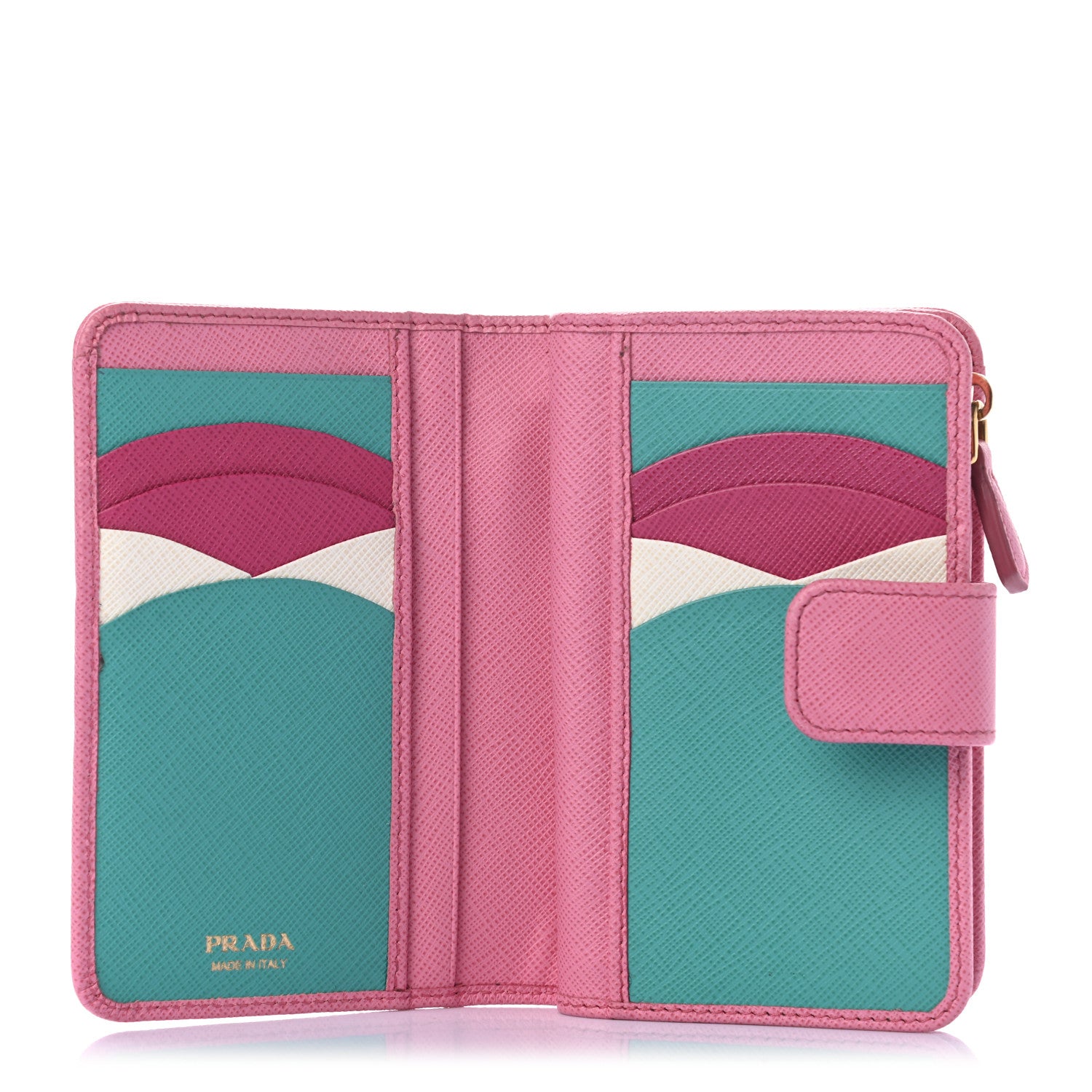 Prada Saffiano Colour Metal Compact Wallet Begonia Giada 5 of 10