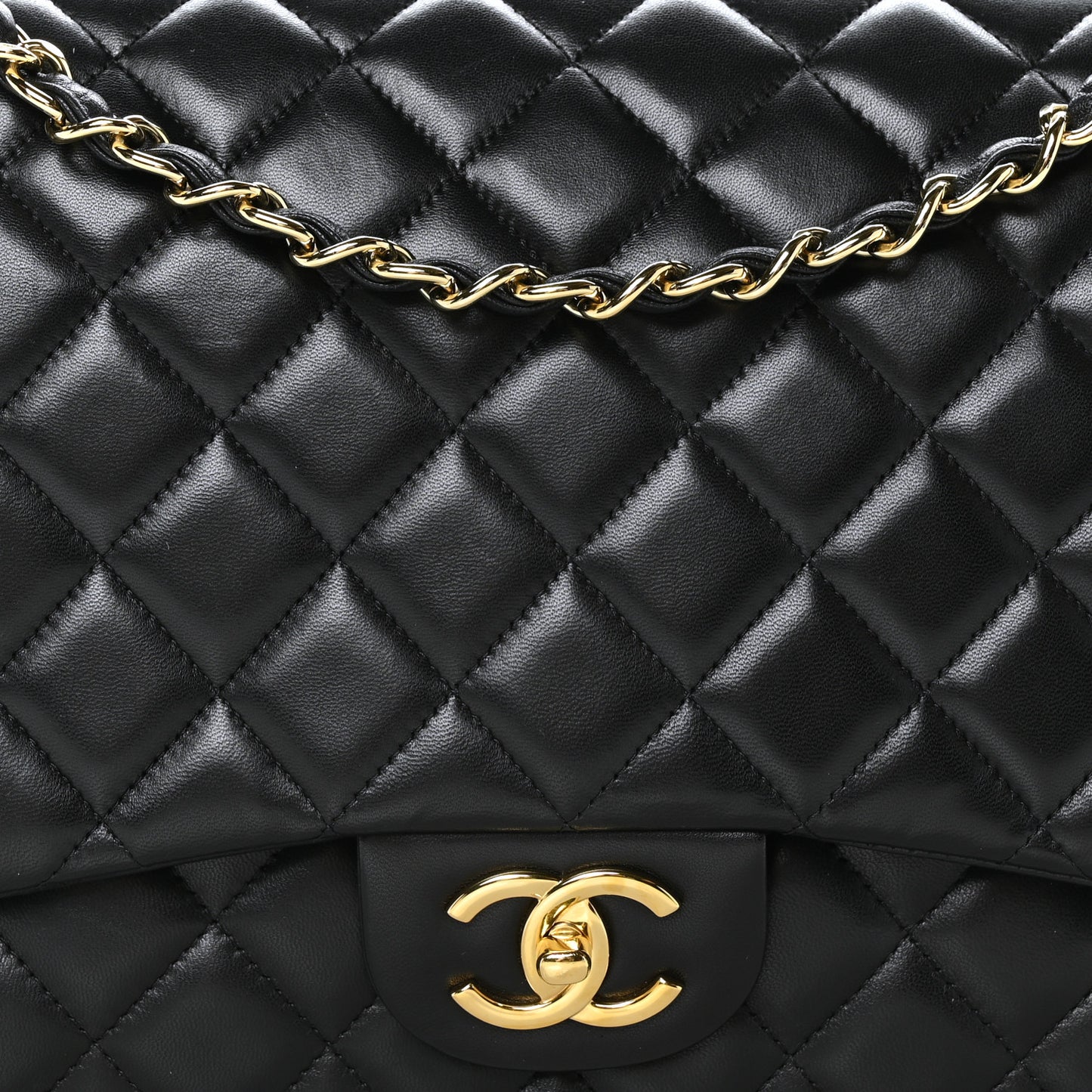 Lambskin Quilted Maxi Double Flap Black