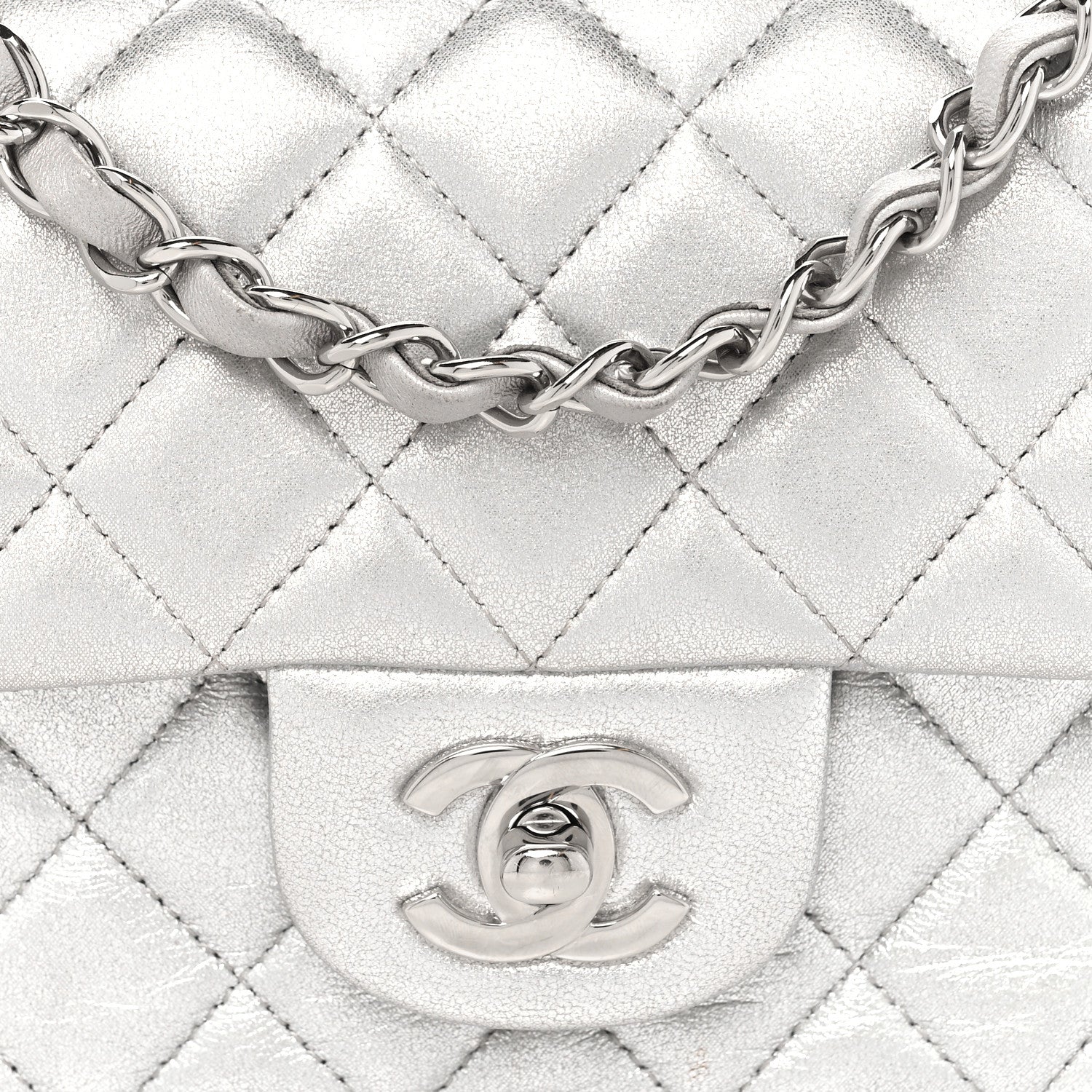 Chanel Metallic Lambskin Quilted Mini Rectangular Flap Silver 8 of 11