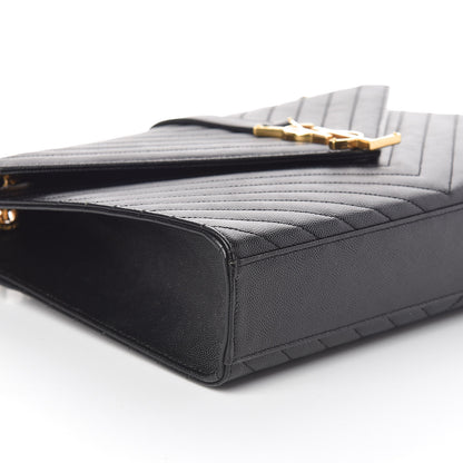 Saint Laurent Grain De Poudre Matelasse Chevron Large Monogram Satchel Black 7 of 9