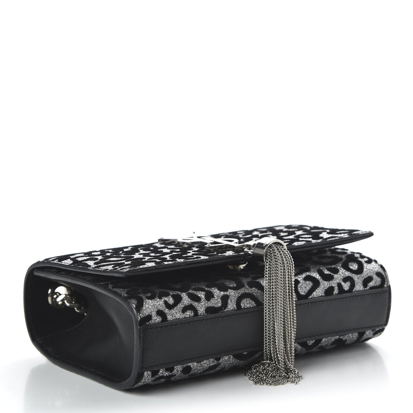 Glitter Leopard Small Monogram Kate Tassel Satchel Platine Black