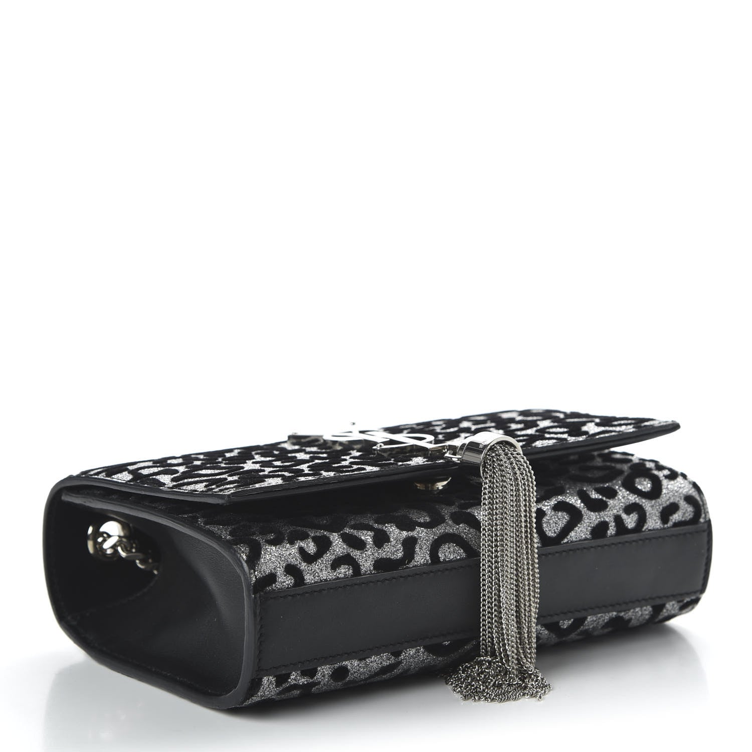 Saint Laurent Glitter Leopard Small Monogram Kate Tassel Satchel Platine Black 4 of 10