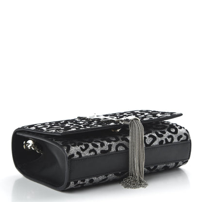 Saint Laurent Glitter Leopard Small Monogram Kate Tassel Satchel Platine Black 4 of 10