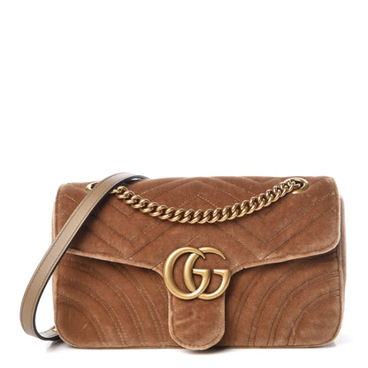 Gucci Velvet Matelasse Small GG Marmont Shoulder Bag Taupe 1 of 9