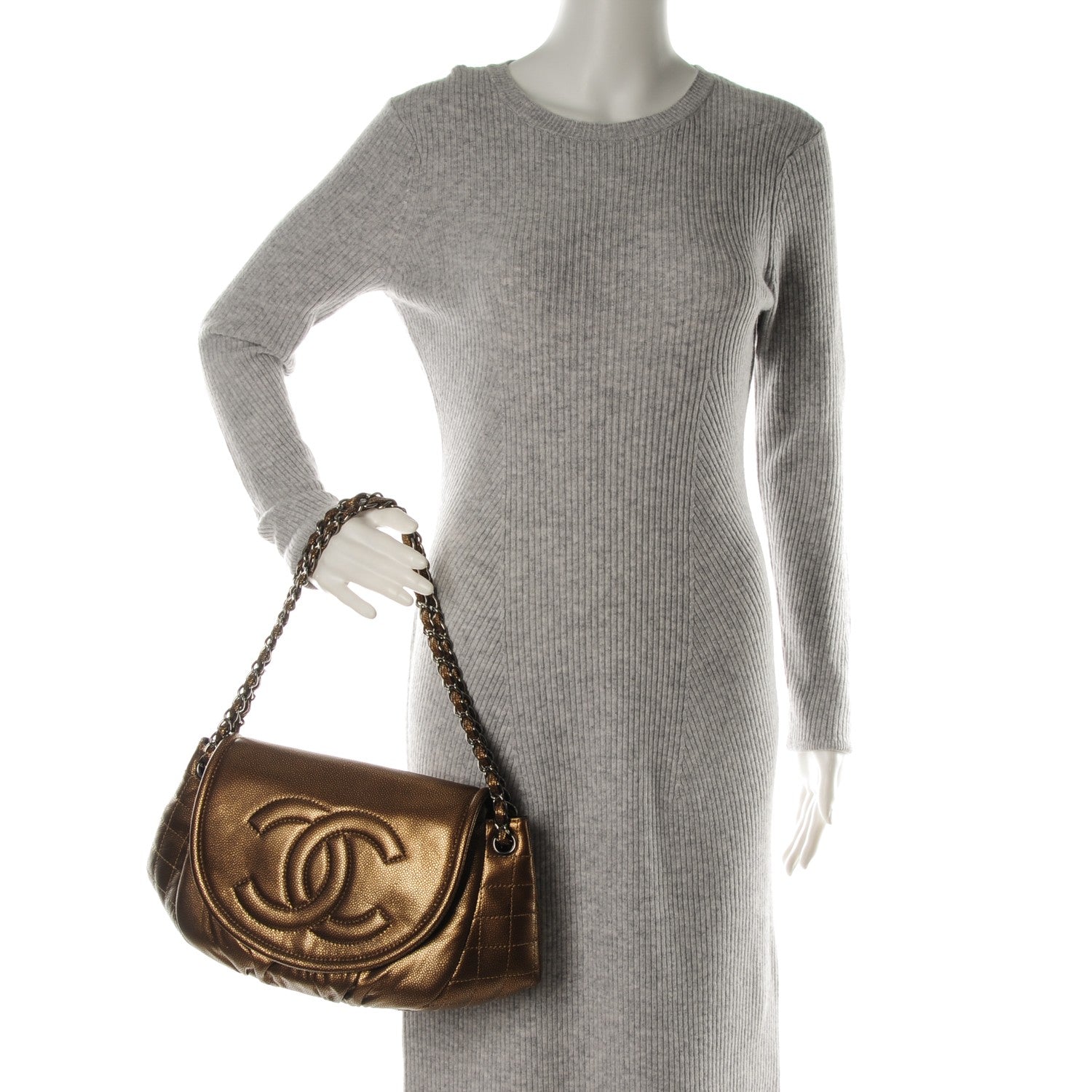 Chanel Metallic Caviar Large Half Moon Flap Gold 2 of 7