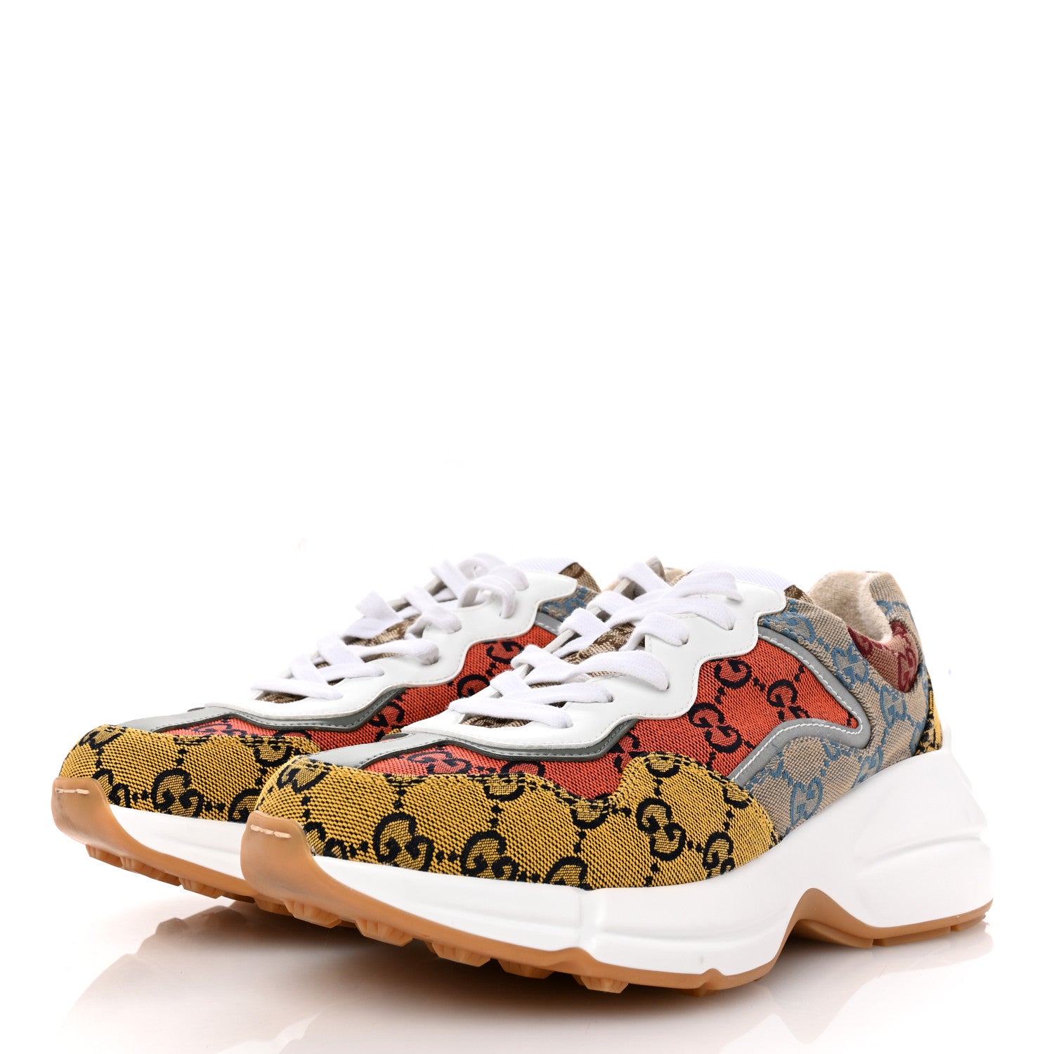 Gucci Monogram Multicolor Demetra Womens Rhyton Sneakers 39 Yellow Blue Great White Tabasco 4 of 9