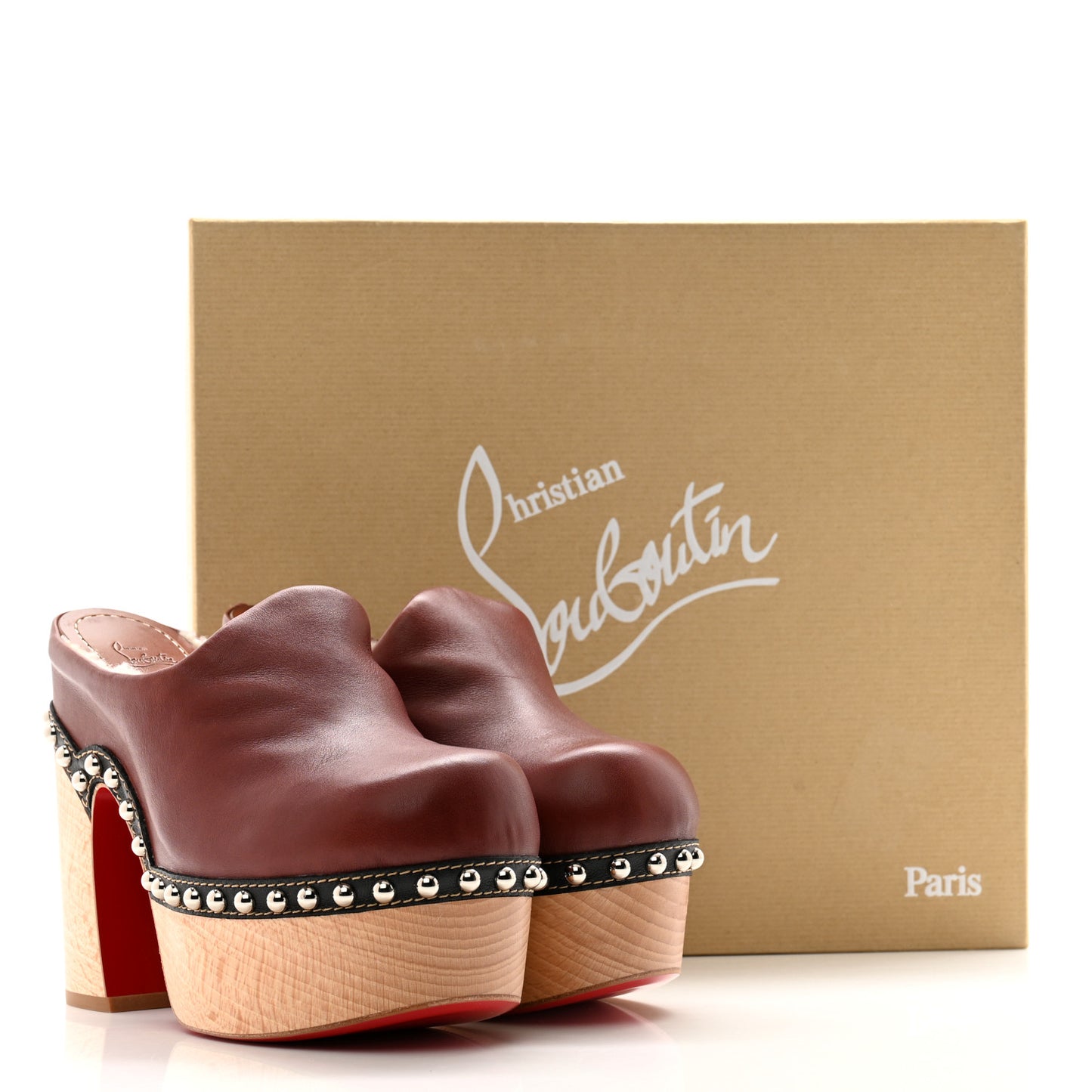 Calfskin Shearling Joan 130 Platform Mules 36.5 Burgundy