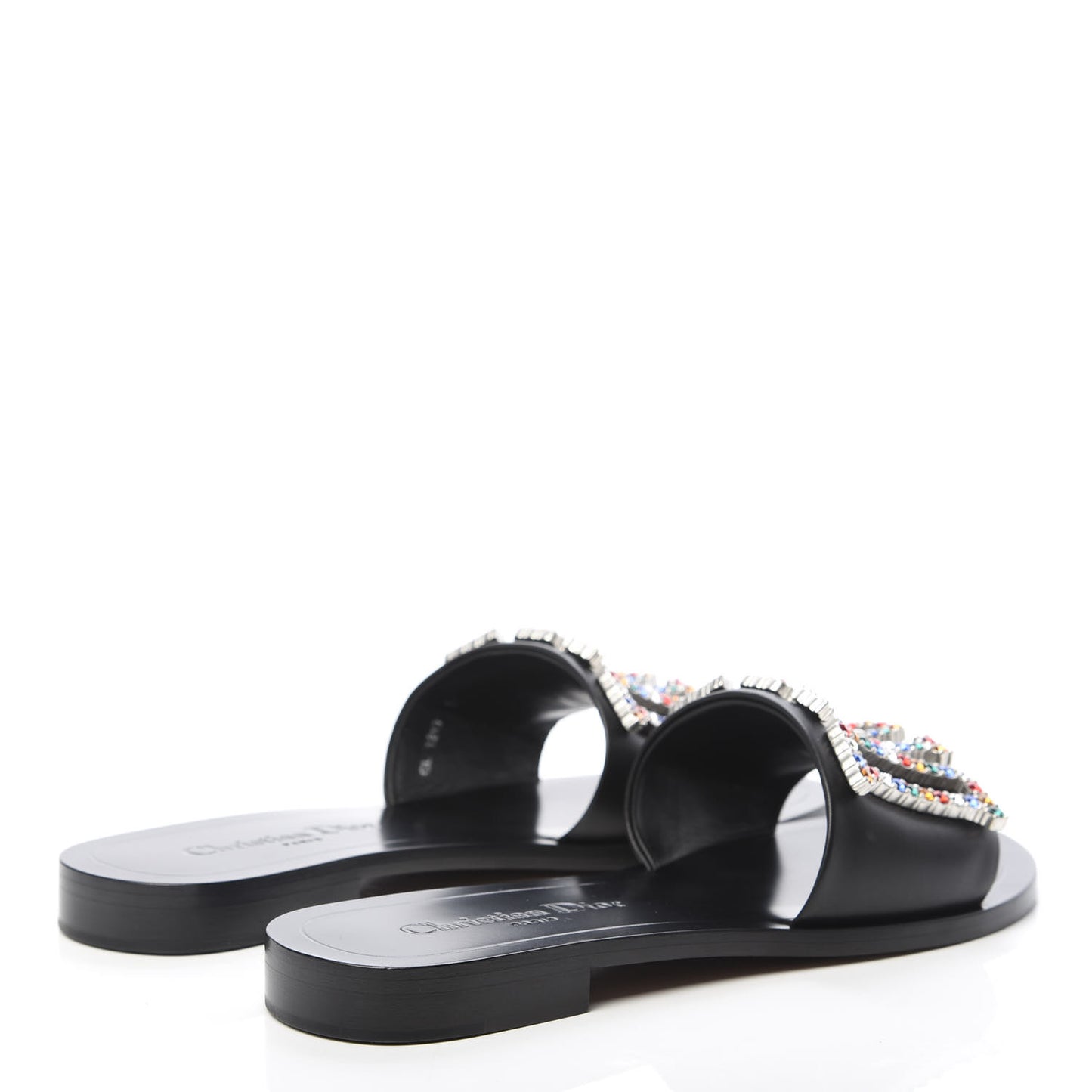 Calfskin Crystal Dio(r)evolution Slide Sandals 37 Black