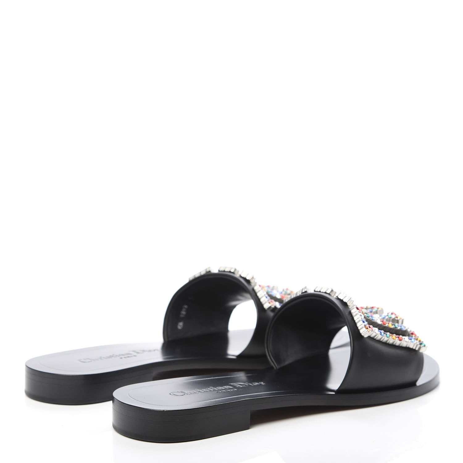 Christian Dior Calfskin Crystal Dio(r)evolution Slide Sandals 37 Black 4 of 9