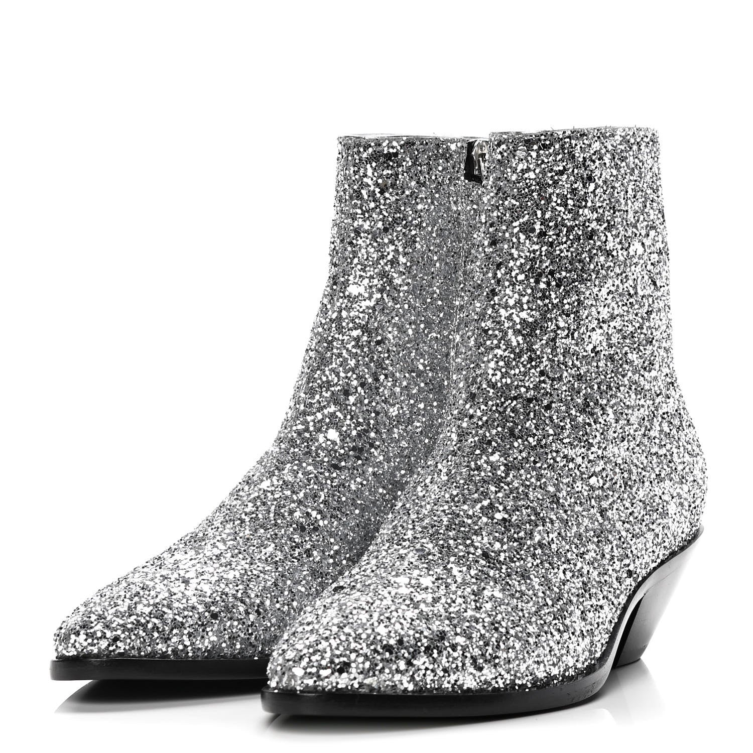 Saint Laurent Glitter Calfskin West 45 Boots 36.5 Silver 3 of 10