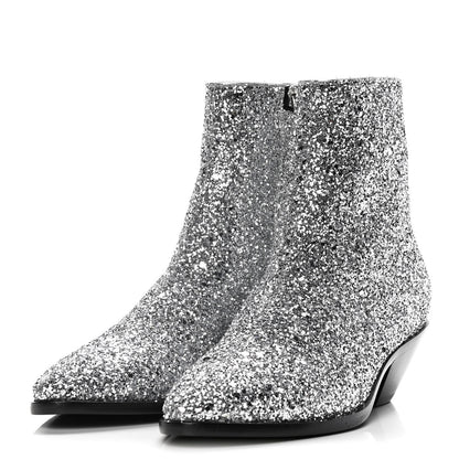 Saint Laurent Glitter Calfskin West 45 Boots 36.5 Silver 3 of 10