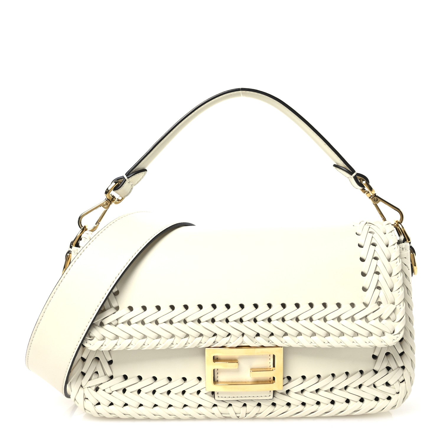 Fendi Vitello King Ceylon Woven Baguette White Ice 1 of 10