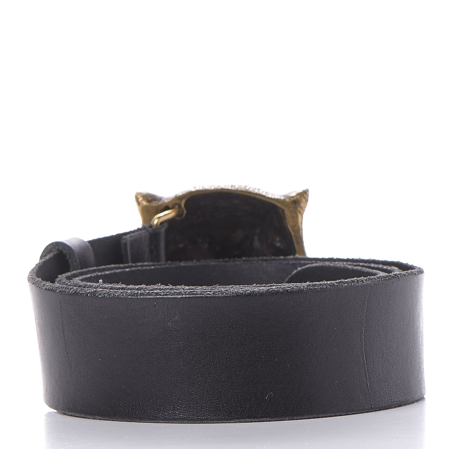 Calfskin Brass Feline Buckle Belt 80 32 Black