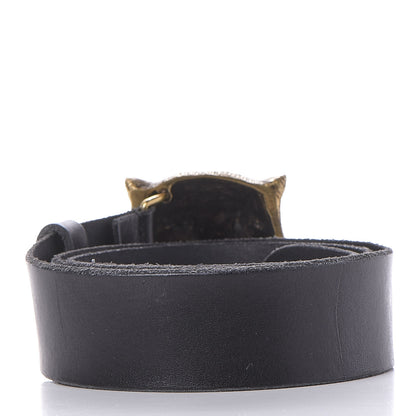 Gucci Calfskin Brass Feline Buckle Belt 80 32 Black 2 of 7