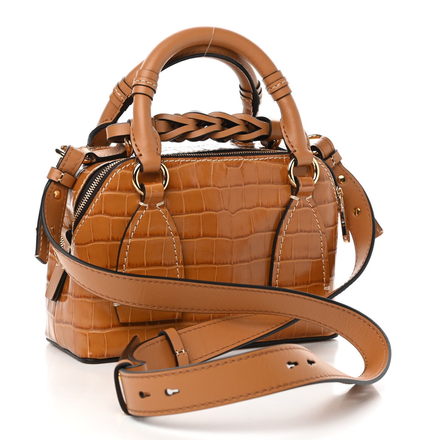 Calfskin Crocodile Embossed Small Daria Autumnal Brown