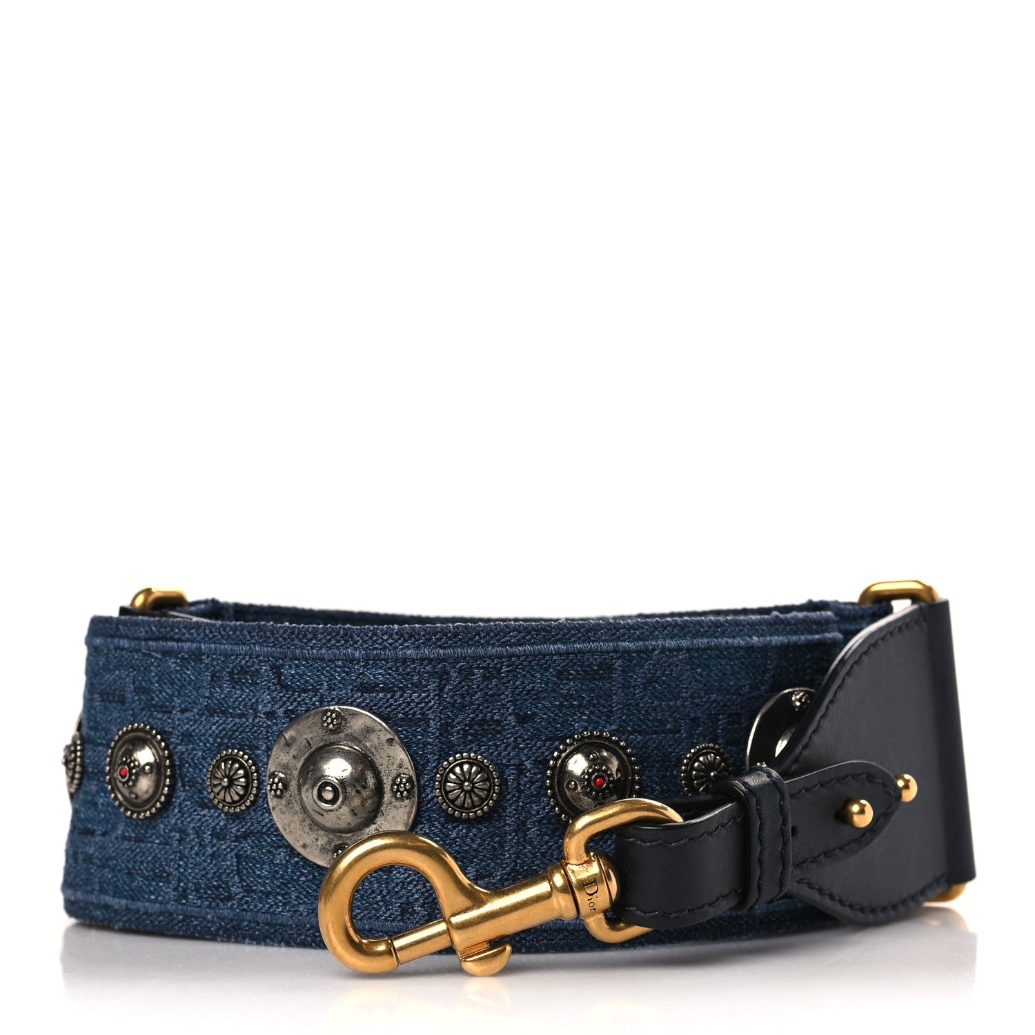 Christian Dior Oblique Denim Studded Shoulder Strap Blue 1 of 4