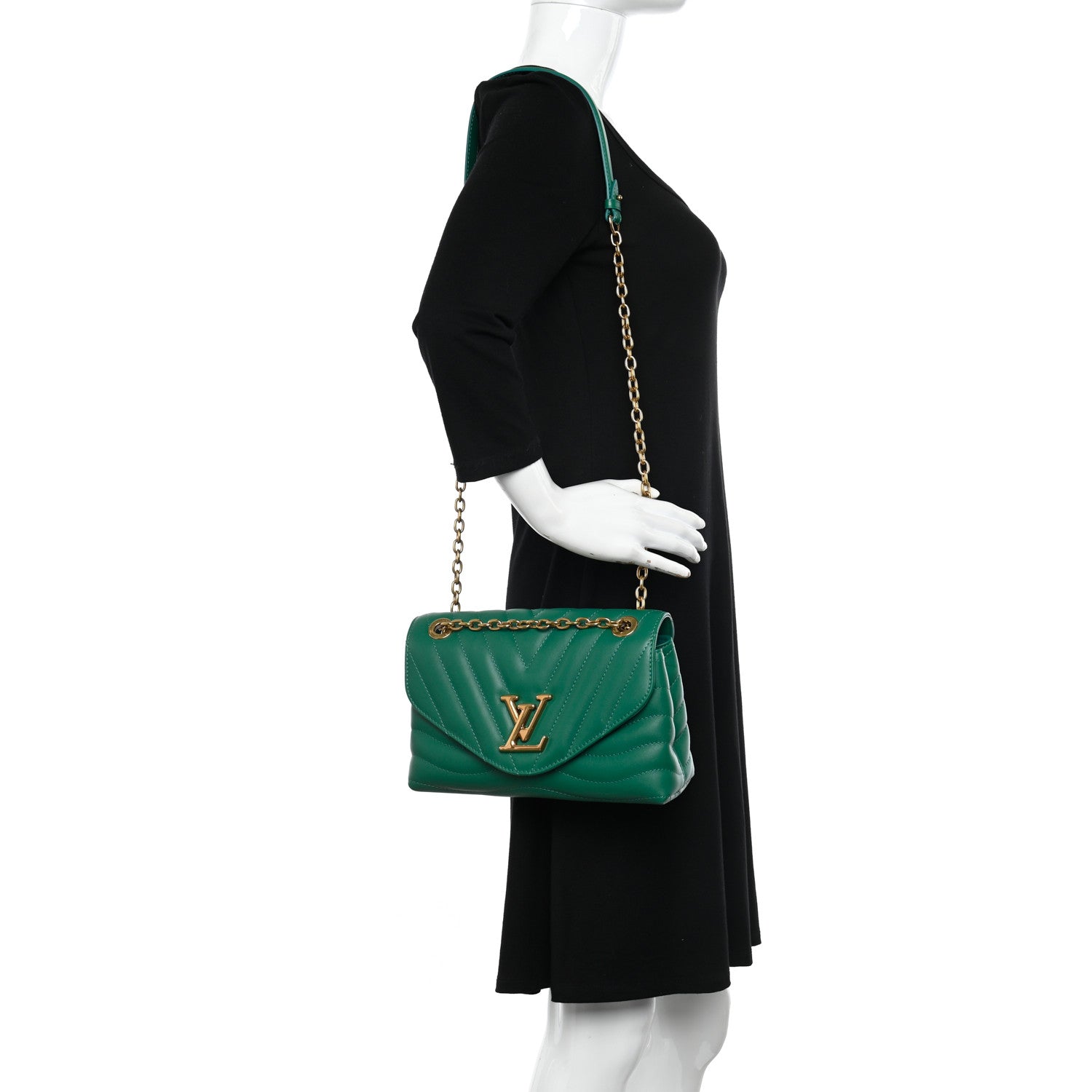 Louis Vuitton Calfskin New Wave Chain Bag MM NM Emerald 2 of 9