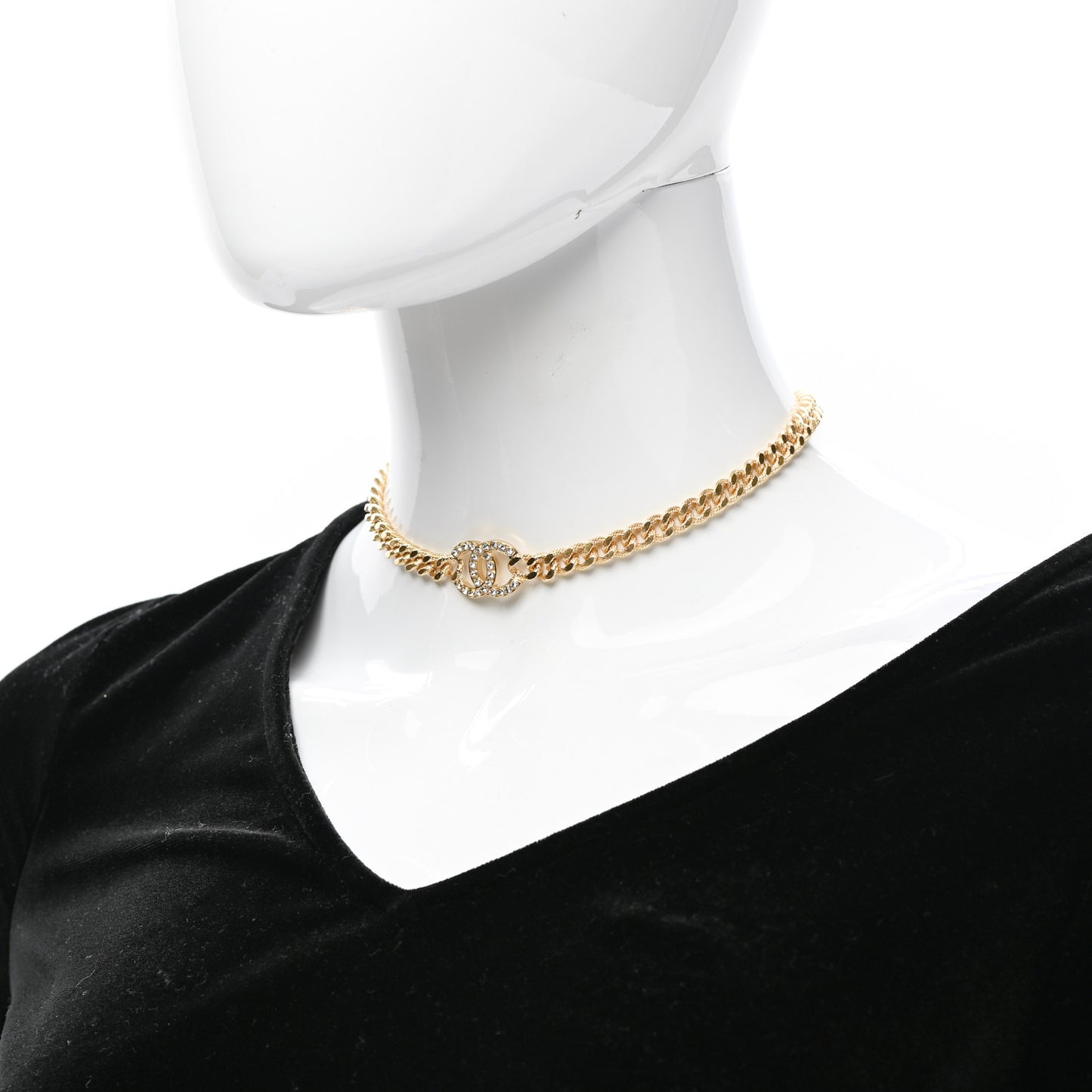 Crystal Chain Link CC Choker Necklace Gold