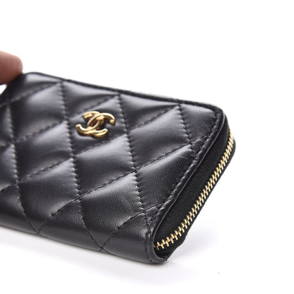 Chanel Lambskin Quilted Zip Around Coin Purse Wallet Black 6 of 9