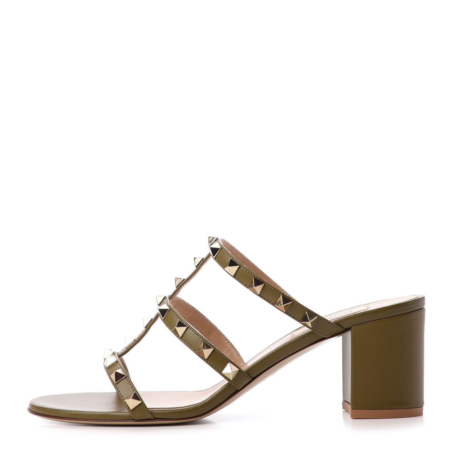 Valentino Garavani Calfskin Rockstud 60mm Caged Slide Sandals 39.5 Lichen 1 of 10