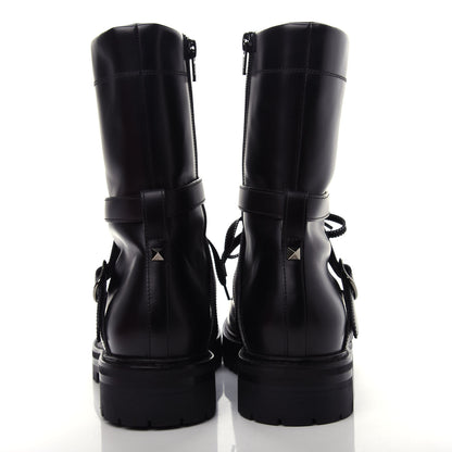 Valentino Garavani Smooth Calfskin Rockstud Buckled 25mm Combat Boots 40 Black 7 of 11