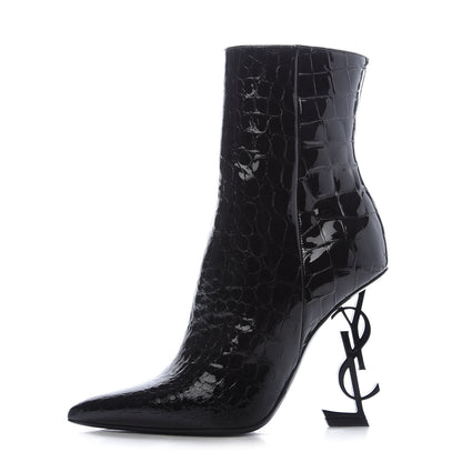 Saint Laurent Alligator Embossed Patent Calfskin Opyum 110 Ankle Boots 38 Black 1 of 8