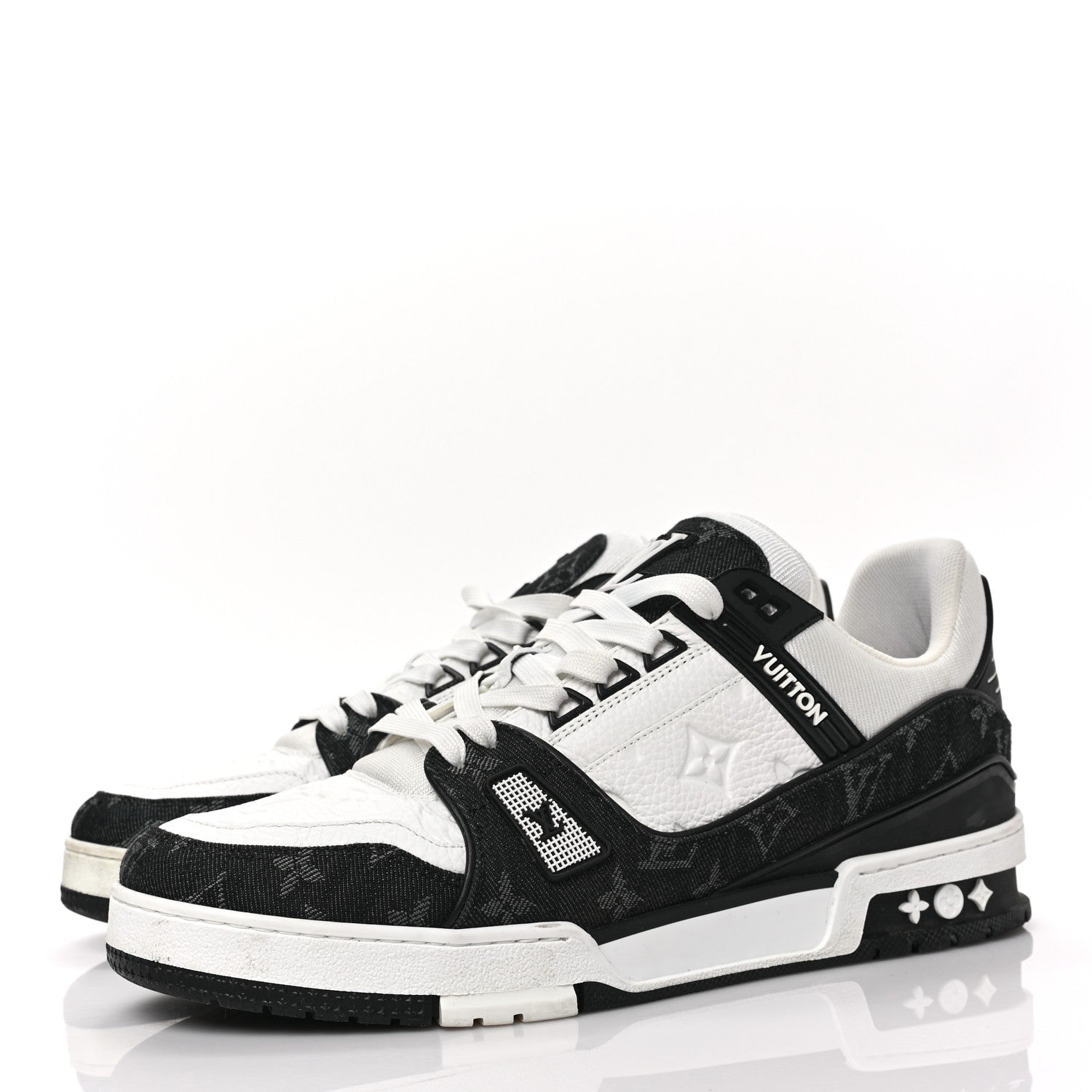 Louis Vuitton Calfskin Monogram Denim Mens LV Trainer Sneakers 9 Black 3 of 9