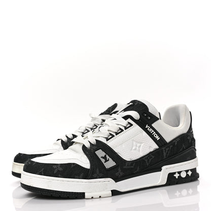 Louis Vuitton Calfskin Monogram Denim Mens LV Trainer Sneakers 9 Black 3 of 9