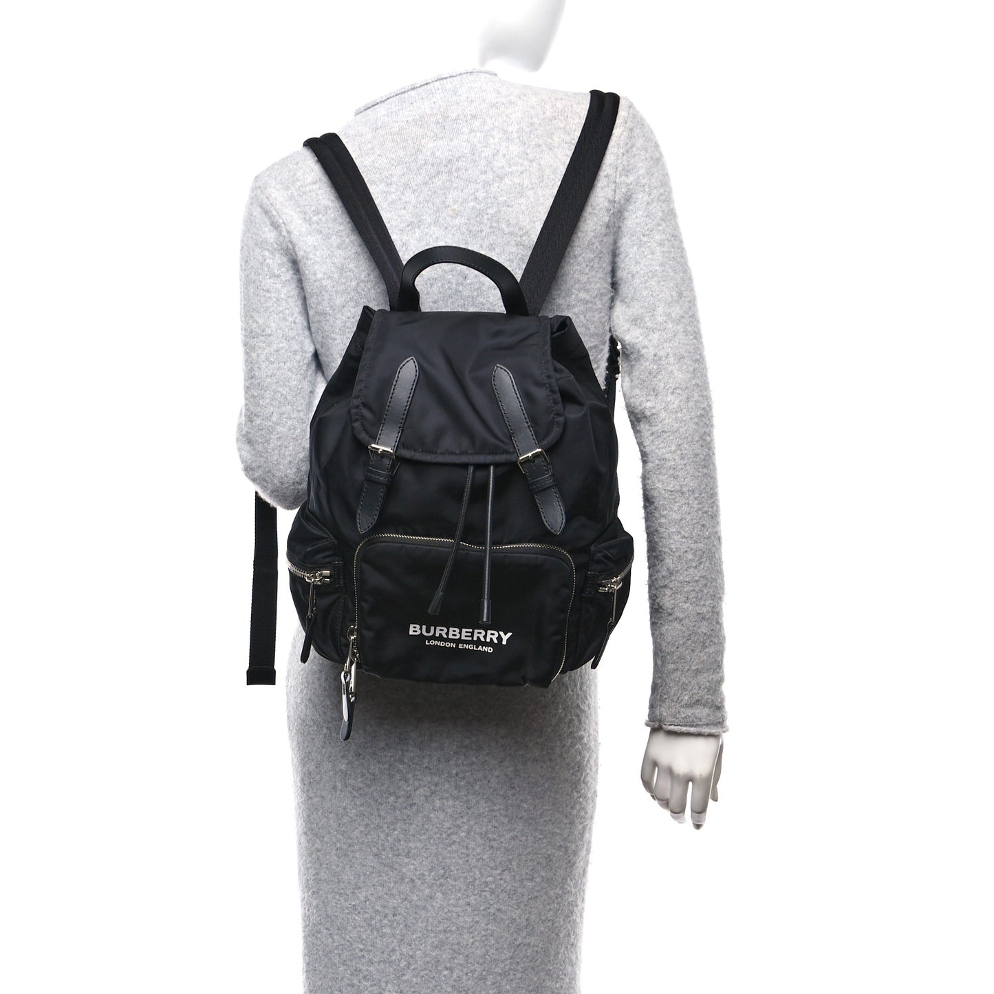 Nylon Logo Print Medium Rucksack Backpack Black