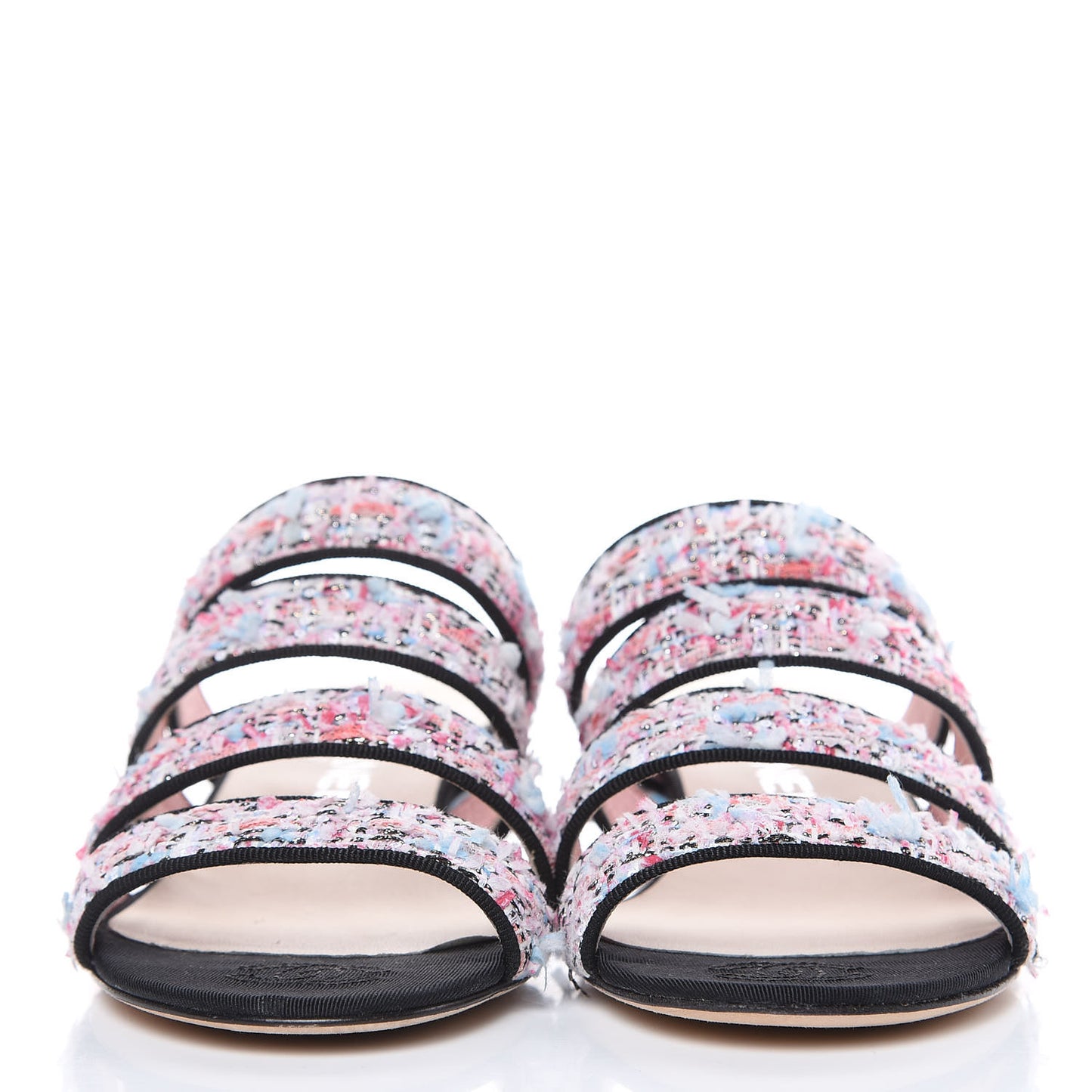 Tweed Grosgrain Sandals 35.5 Black Blue Pink