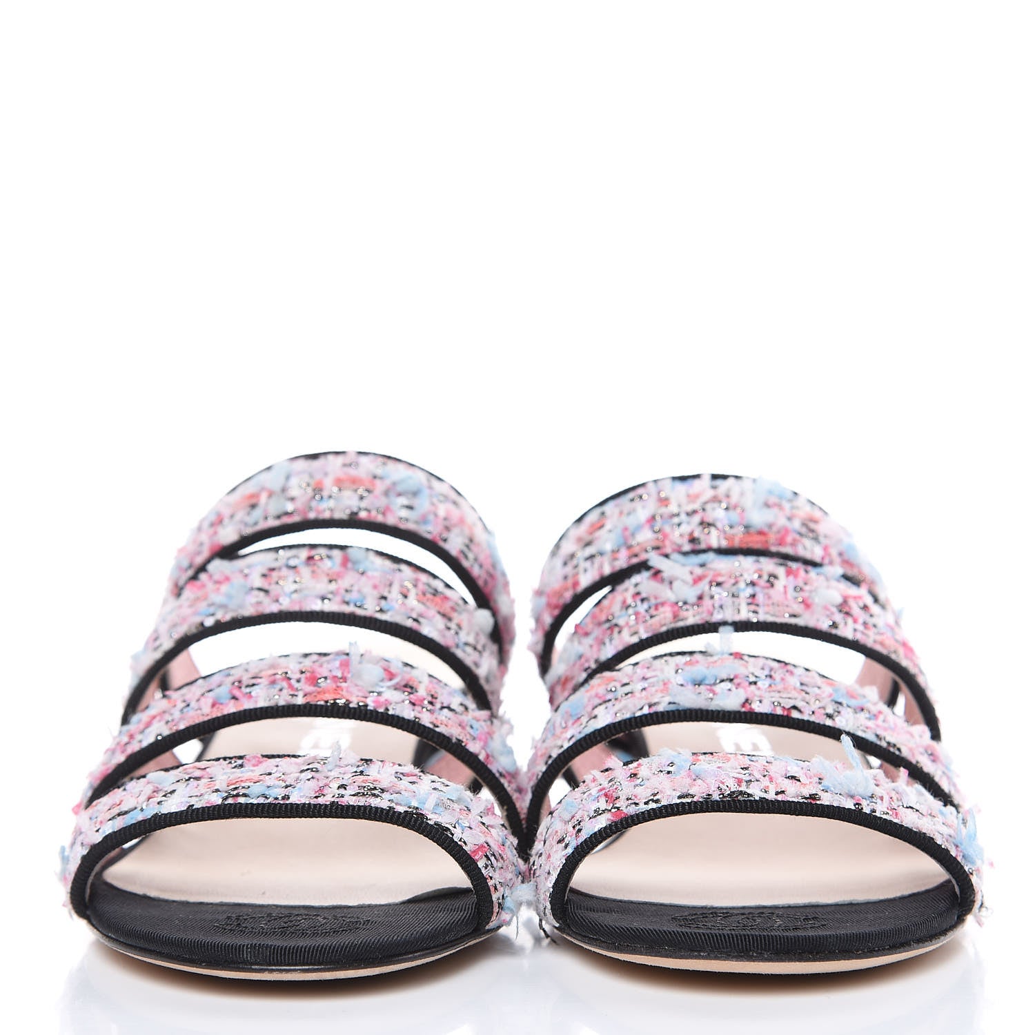 Chanel Tweed Grosgrain Sandals 35.5 Black Blue Pink 2 of 11