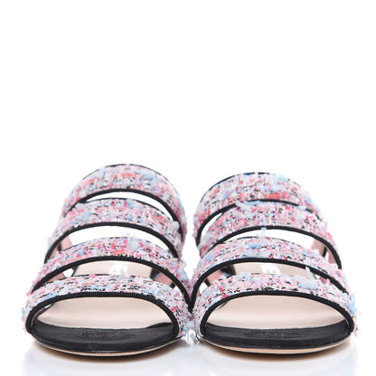 Chanel Tweed Grosgrain Sandals 35.5 Black Blue Pink 2 of 11
