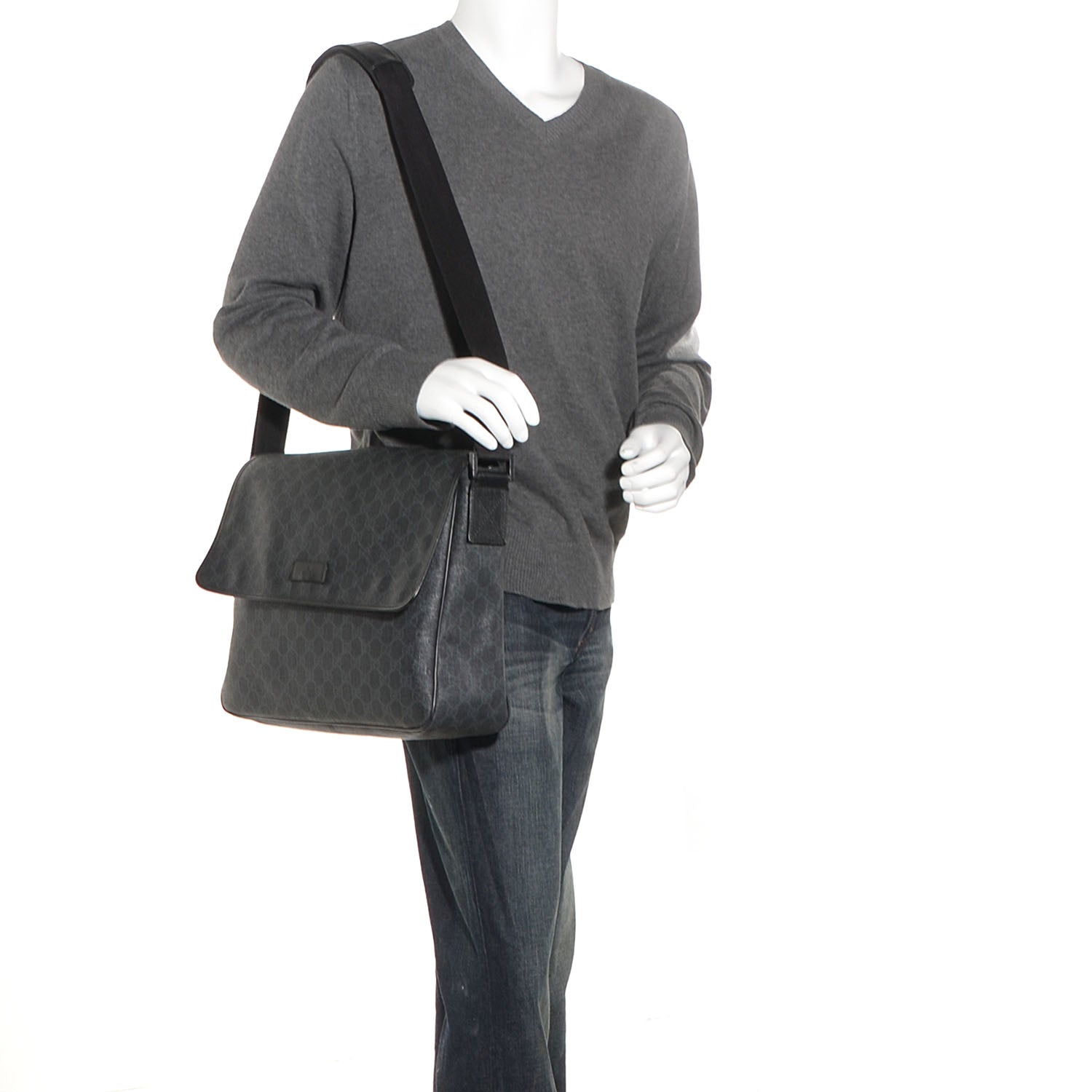 Gucci GG Plus Monogram Medium Flap Messenger Bag Black 2 of 7