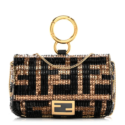 Fendi Crystal Vitello King FF Beaded Nano Baguette Charm Moro Black 1 of 11