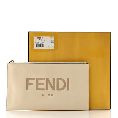 Fendi Vitello King Logo Embossed Medium Flat Pouch White Ice 8 of 8