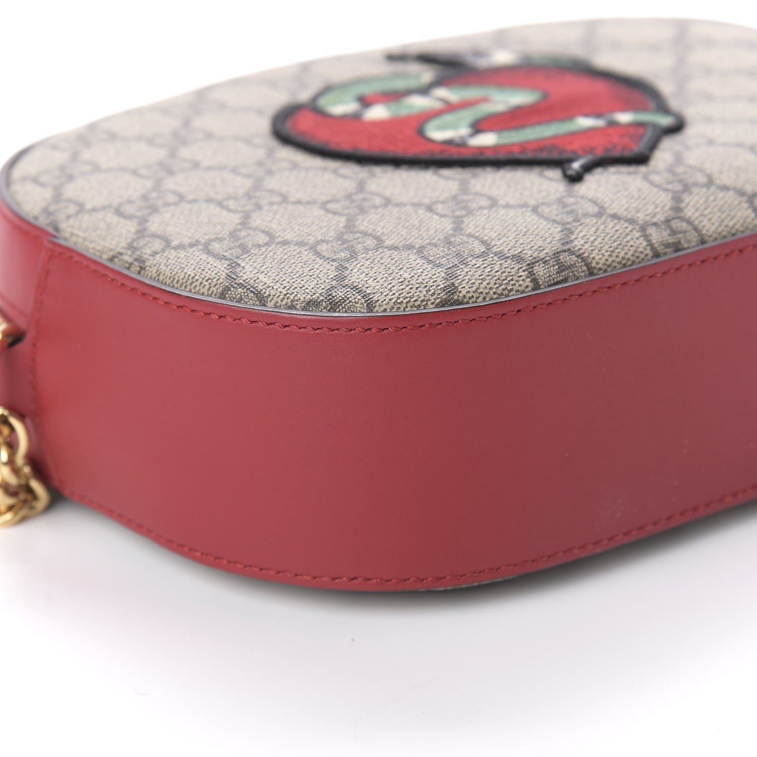 Gucci GG Supreme Monogram Kingsnake Heart Embroidered Mini Chain Shoulder Bag Beige Hibiscus Red 6 of 10