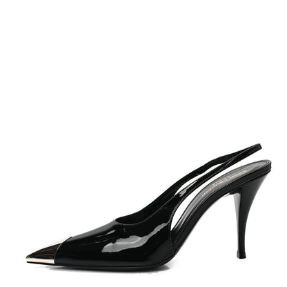 Saint Laurent Patent Cap Toe Vesper Slingback Pumps 38.5 Black 1 of 7