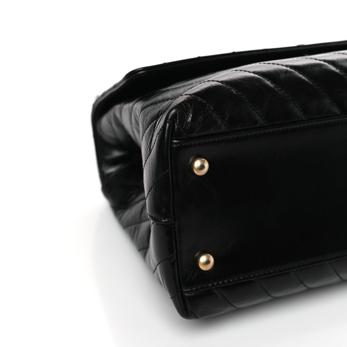 Aged Calfskin Chevron Quilted Large Coco Handle Flap Black
