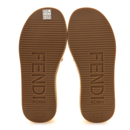 Fendi Raffia Womens FF Sunshine Flatform Slide Sandals 39 Beige 6 of 10