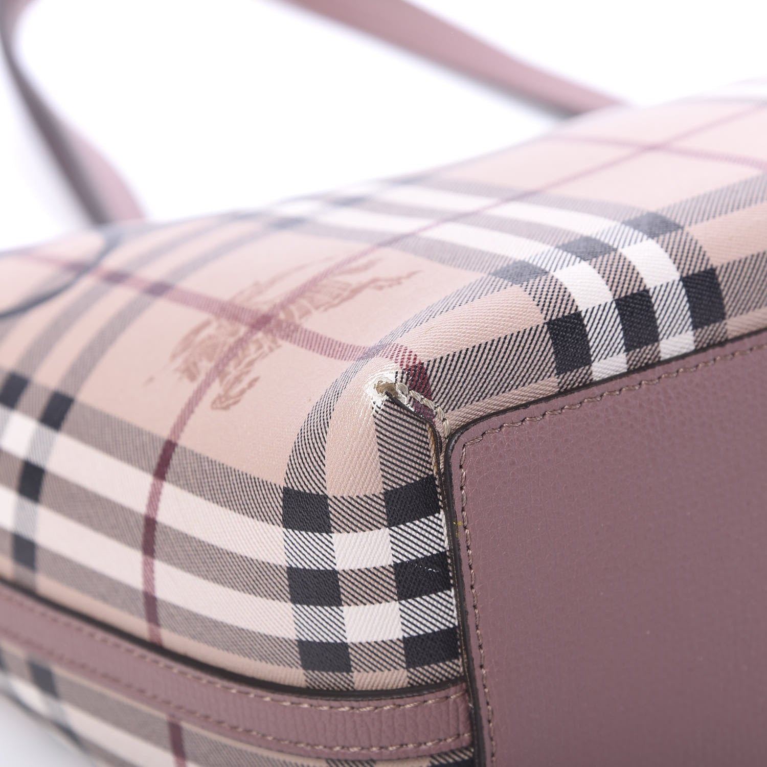 Burberry Grainy Calfskin Haymarket Check Graphic Print Medium Reversible Tote Pink 11 of 21